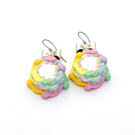 Pastel Rainbow Birthday Cake Earrings - Gold or Silver