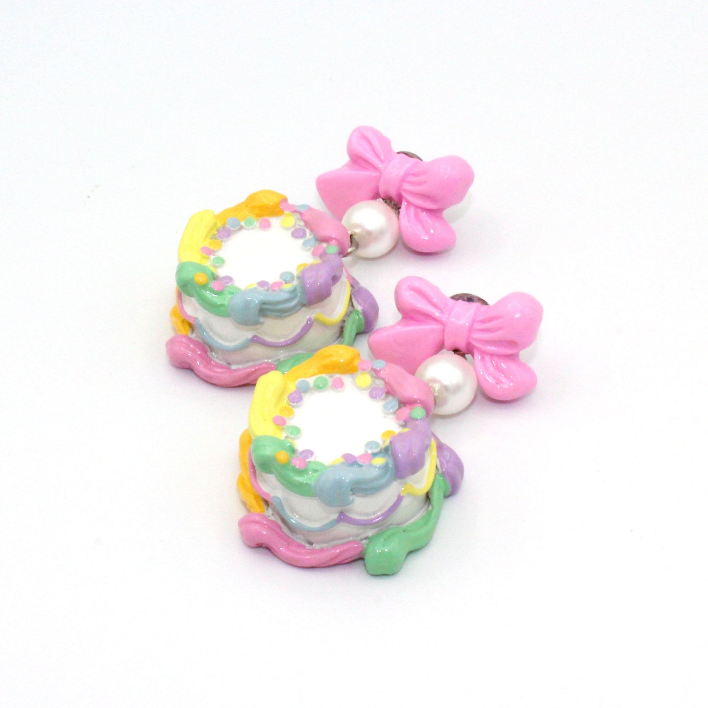 Pastel Rainbow Birthday Cake Bow and Pearl Earrings