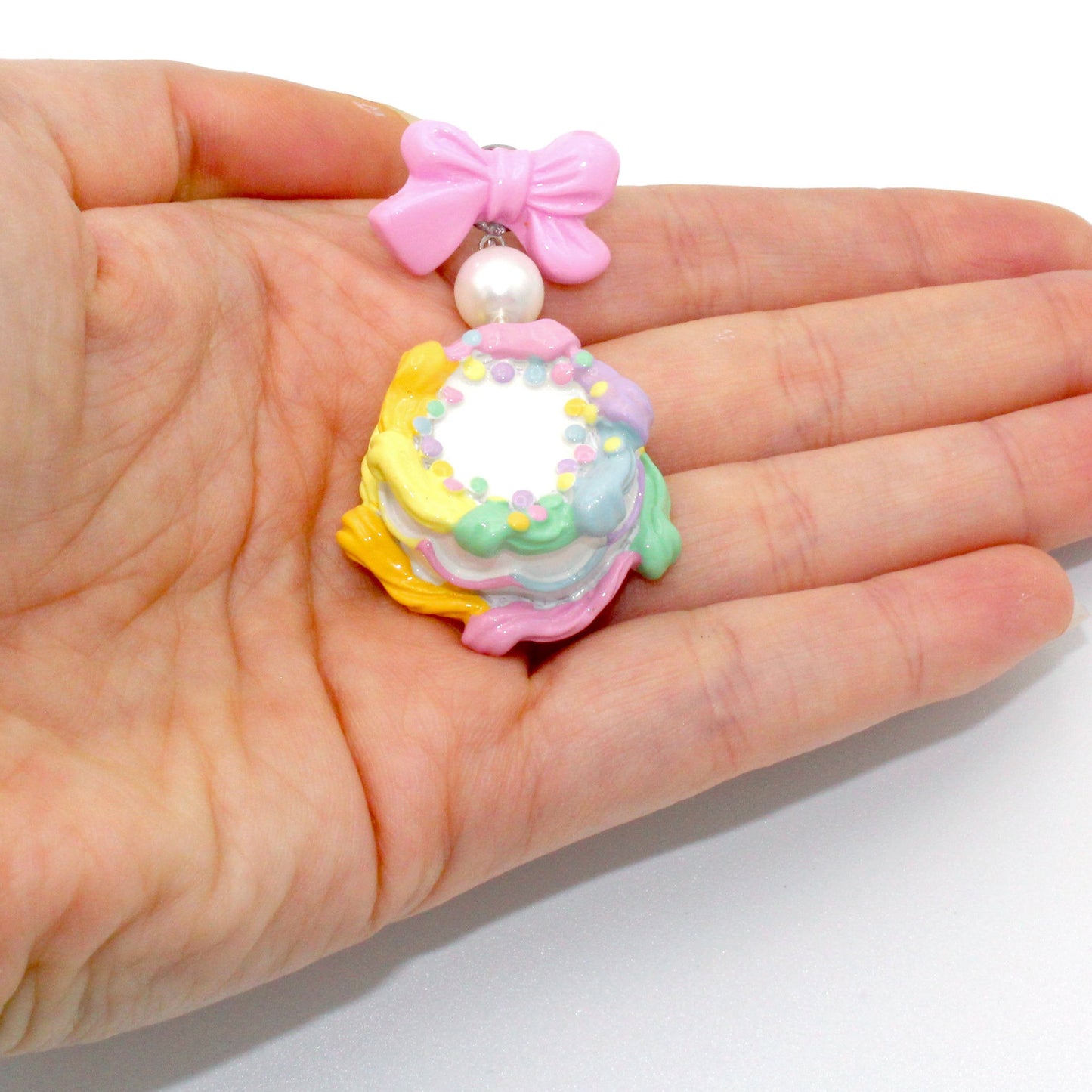 Pastel Rainbow Birthday Cake Bow and Pearl Earrings