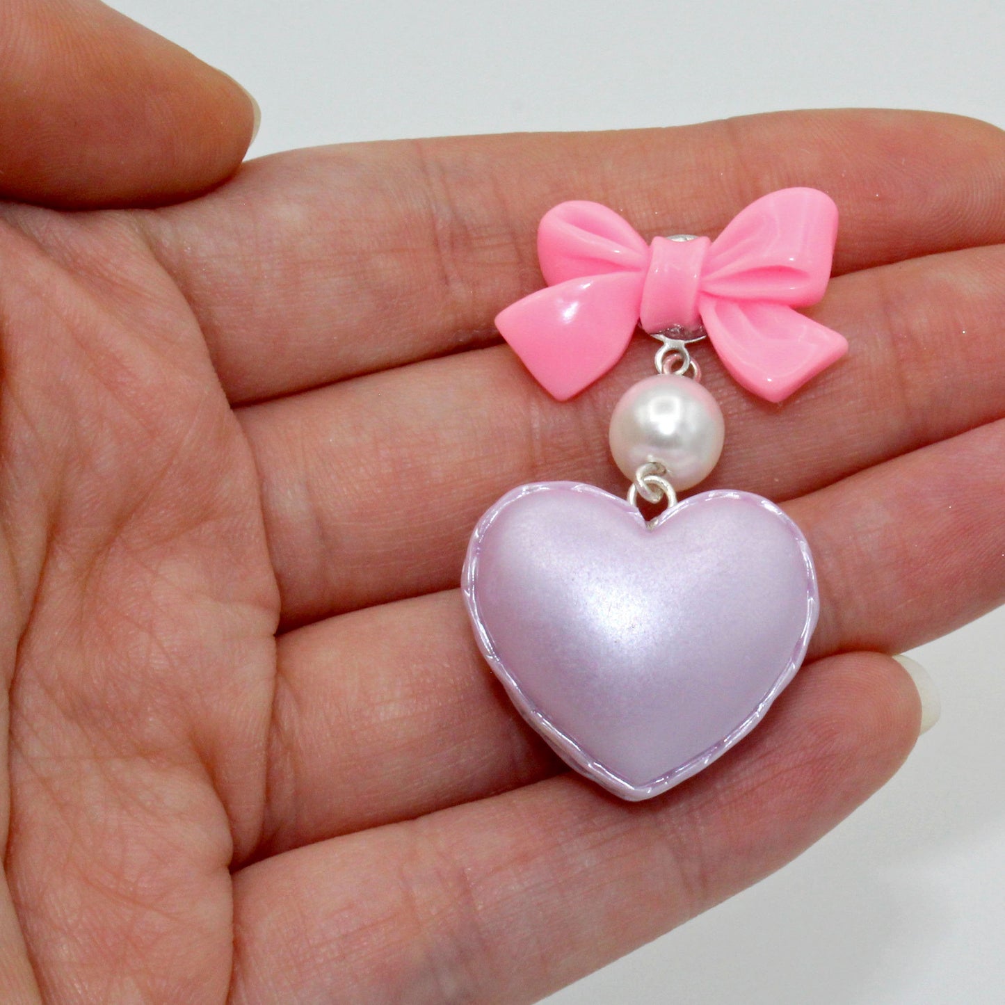 Bow and Pearl Macaron Heart Earrings - Valentines Day