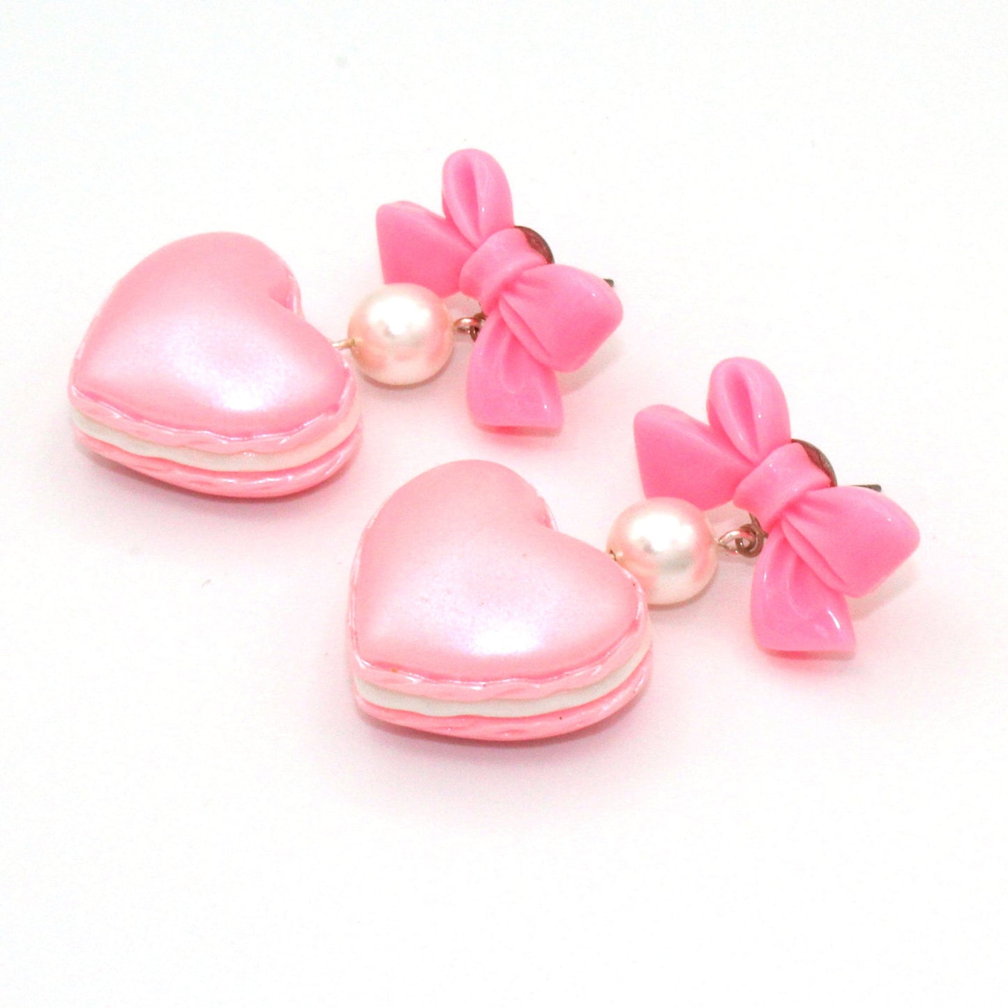 Bow and Pearl Macaron Heart Earrings - Valentines Day