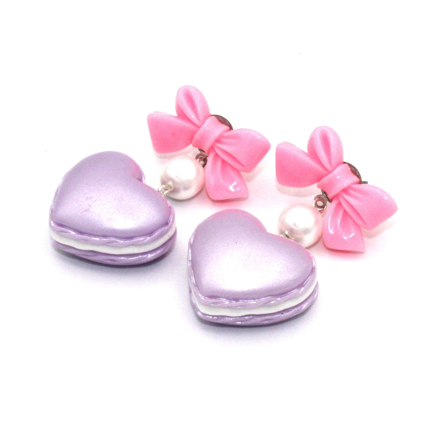 Bow and Pearl Macaron Heart Earrings - Valentines Day