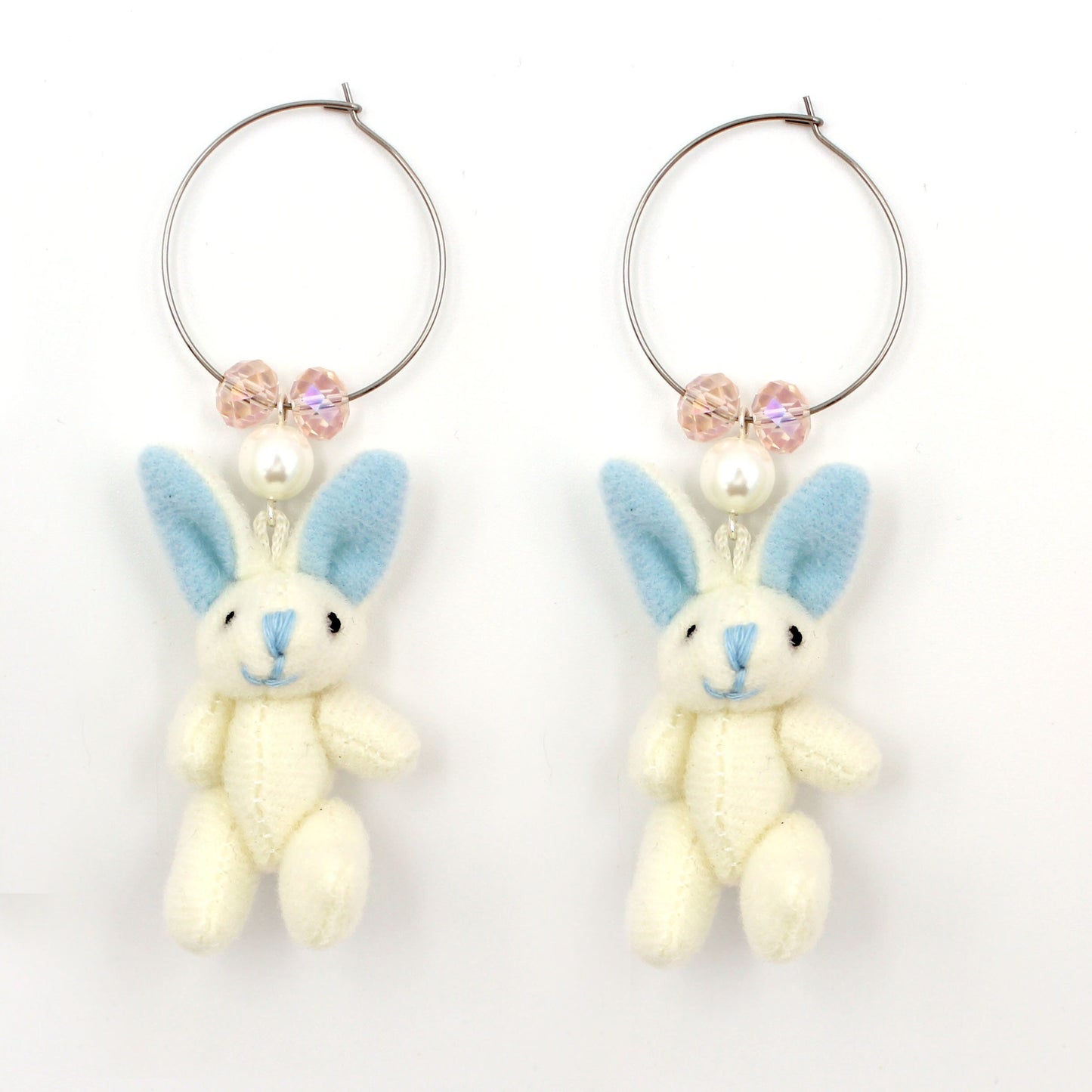 Kawaii Plush Easter Bunny Hoop Statement Earrings - Hypoallergenic Steel