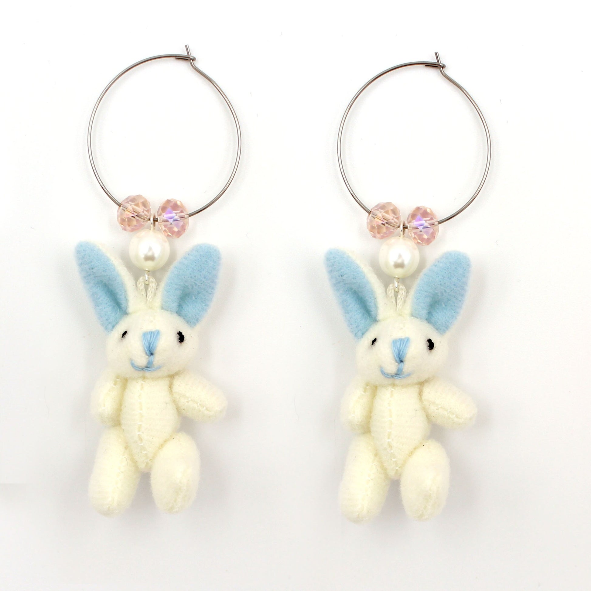 Kawaii Plush Easter Bunny Hoop Statement Earrings - Hypoallergenic Steel