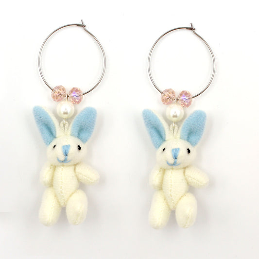 Kawaii Plush Easter Bunny Hoop Statement Earrings - Hypoallergenic Steel