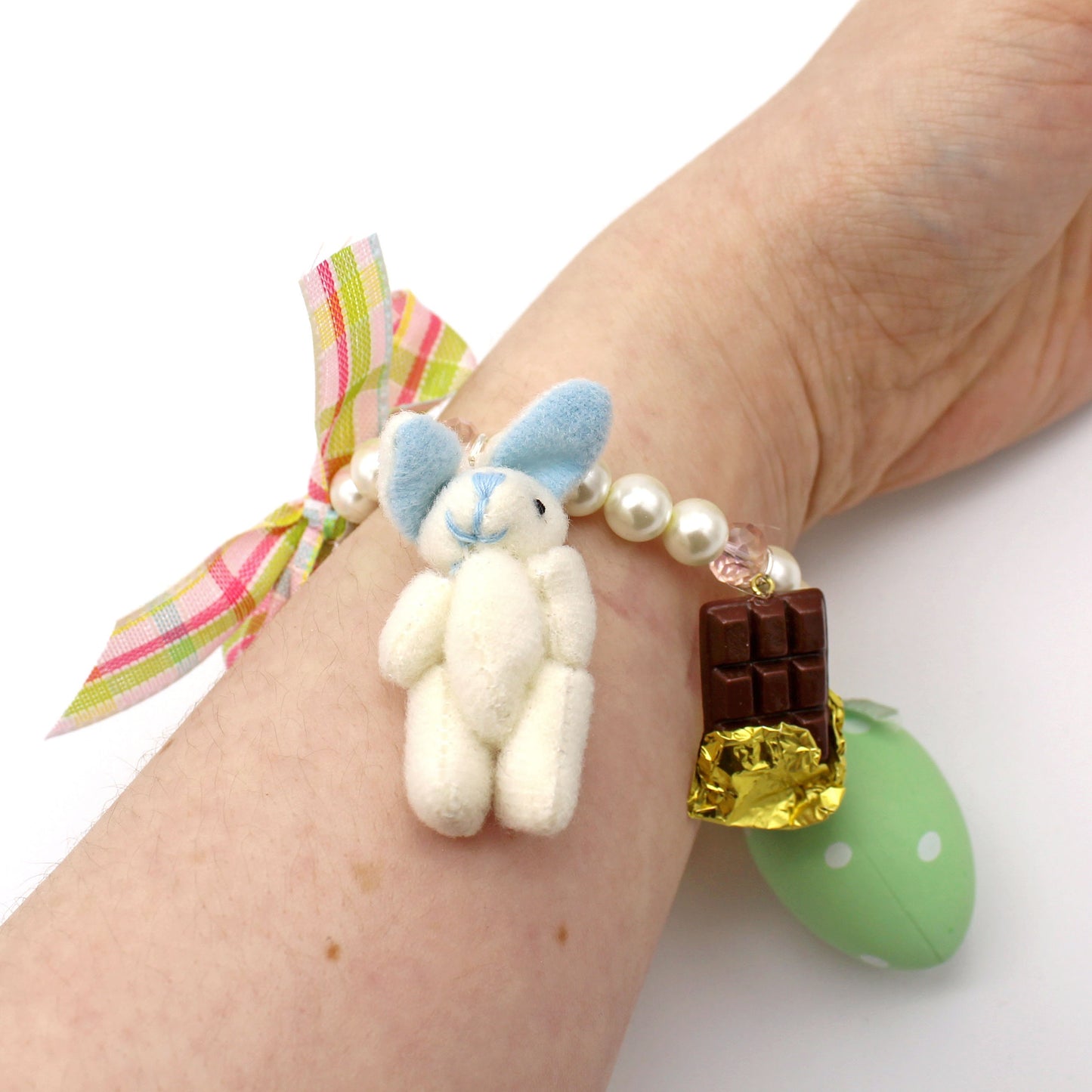 Pastel Easter Candy Statement Charm Bracelet, Handmade Glass Pearls & Crystals