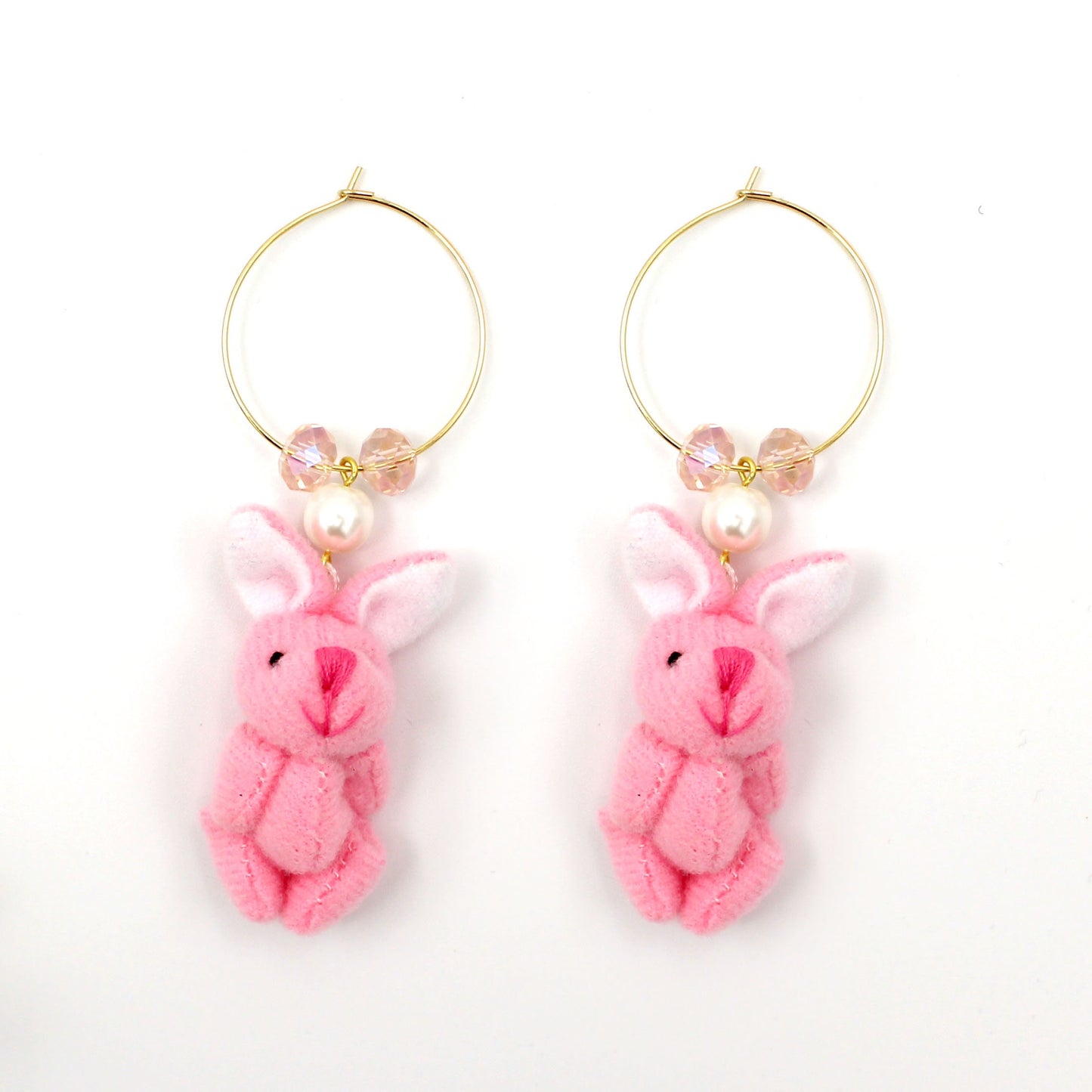 Kawaii Plush Easter Bunny Hoop Statement Earrings - Hypoallergenic Steel