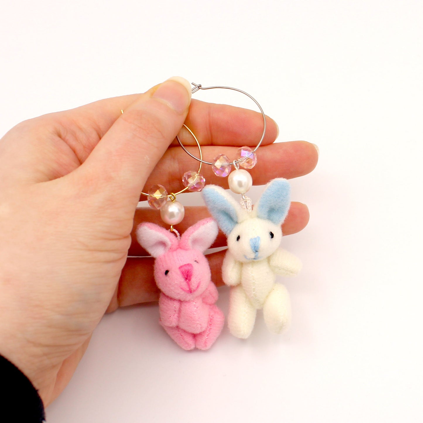 Kawaii Plush Easter Bunny Hoop Statement Earrings - Hypoallergenic Steel