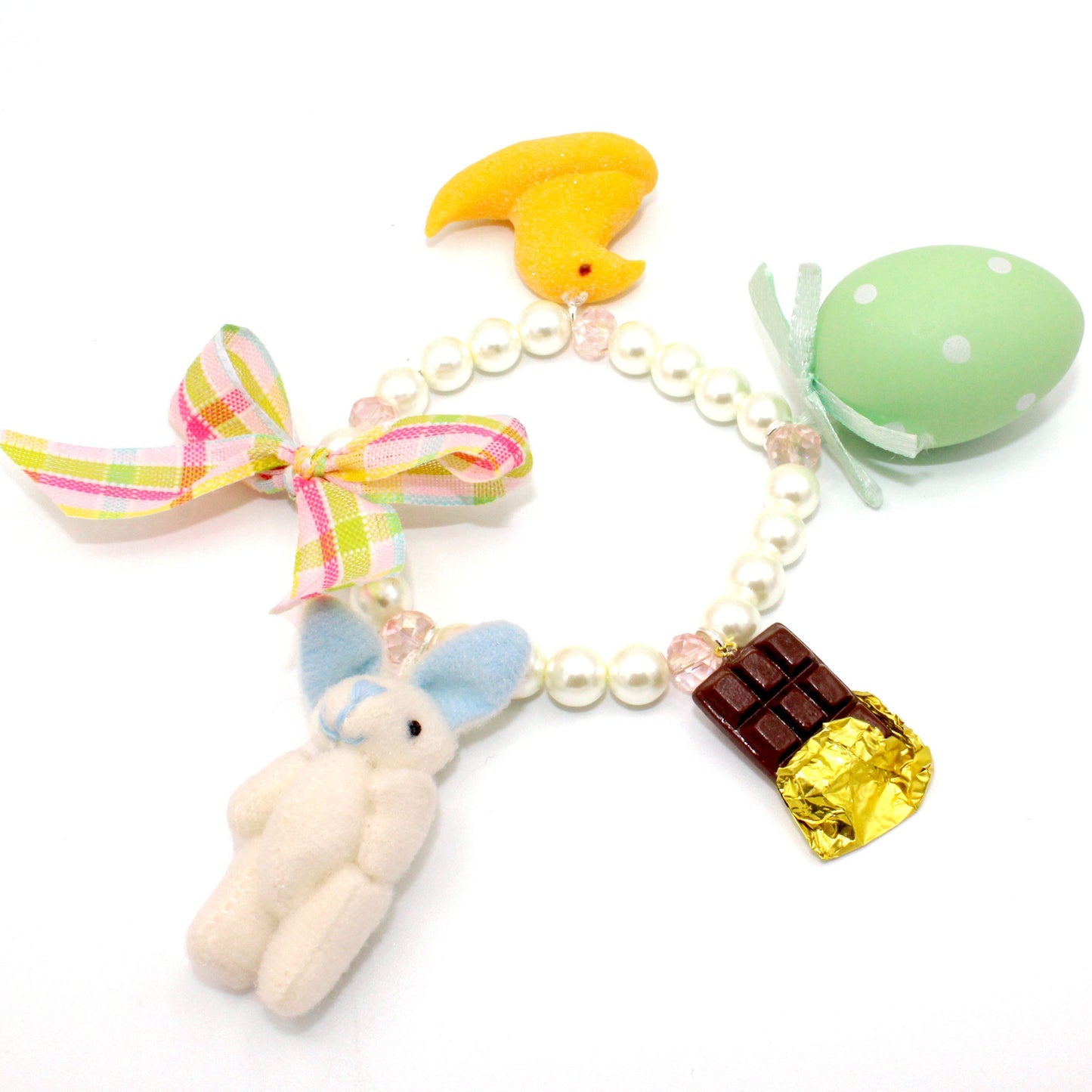 Easter Candy Statement Charm Bracelet - Stretchy - Glass Pearls and Crystals