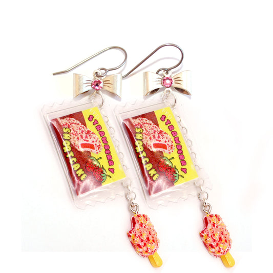Deluxe Strawberry Shortcake Ice Cream Bag Earrings - Hypoallergenic Steel