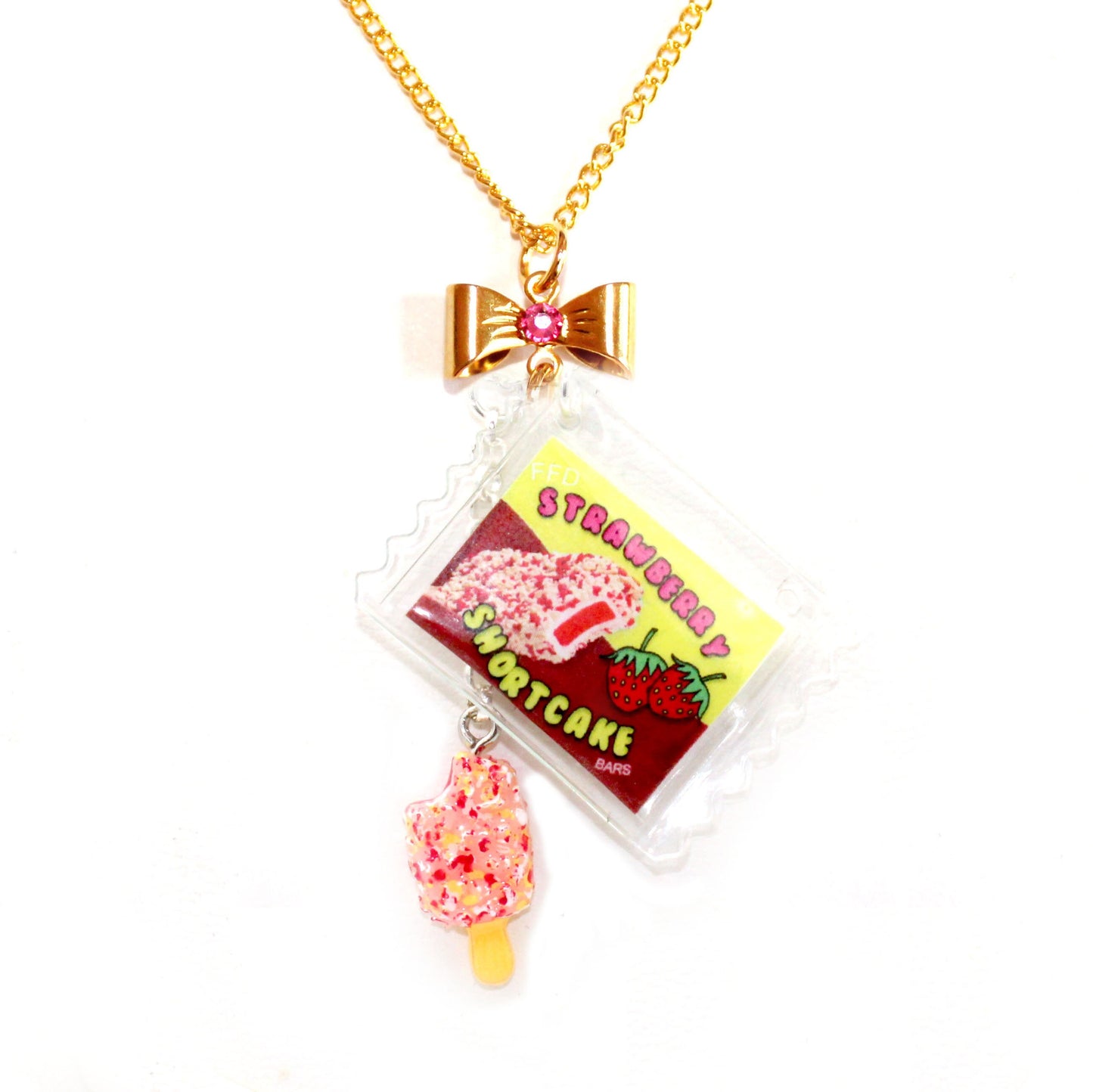 Deluxe Strawberry Shortcake Ice Cream Package Necklace - Stainless Steel or Gold