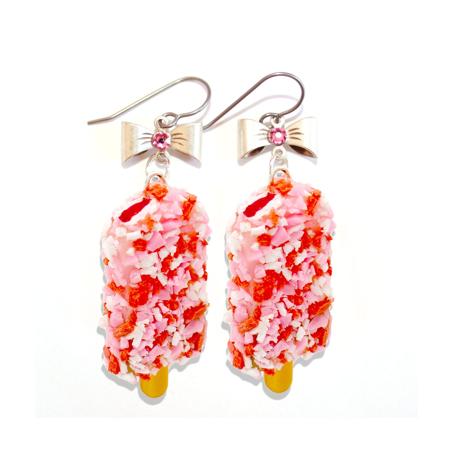 Strawberry Shortcake Ice Cream Earrings - Hypoallergenic Steel or Gold Finish