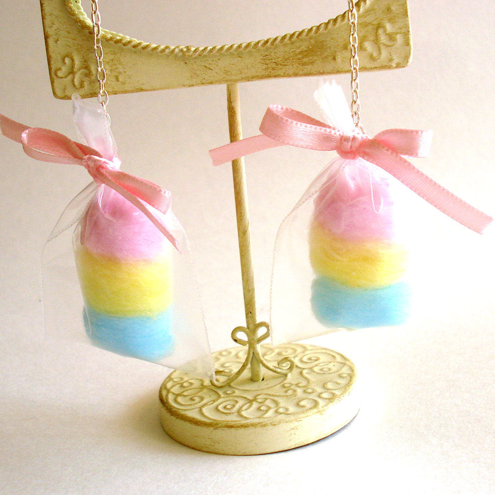 Pastel Rainbow Cotton Candy Bag Statement Earrings Hypoallergenic Stainless Steel by Fatally Feminine