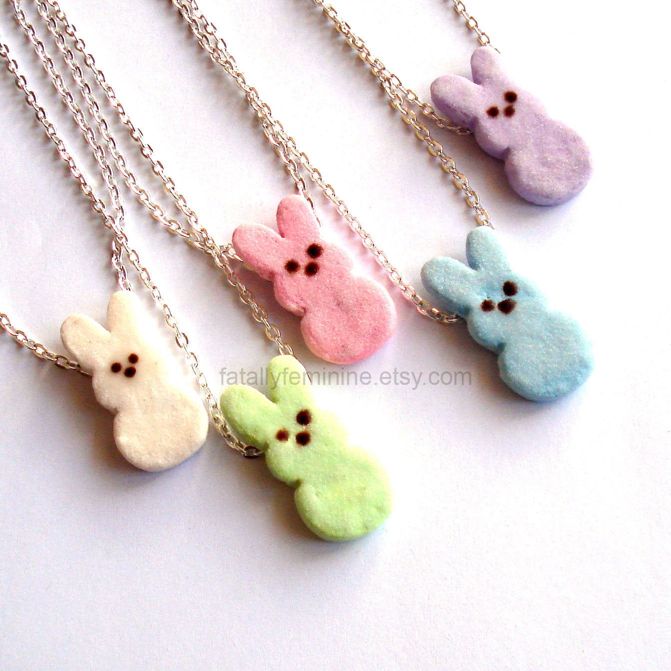 Faux Marshmallow Bunny Chain Necklace, Multiple Colors, Handmade in the USA
