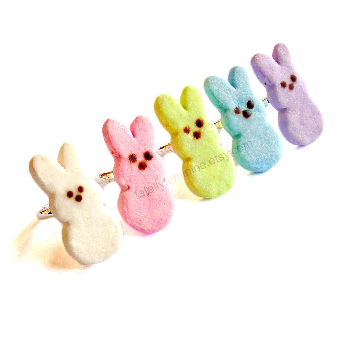 Faux Marshmallow Bunny Ring, Adjustable & Nickel Free, Handmade in the USA