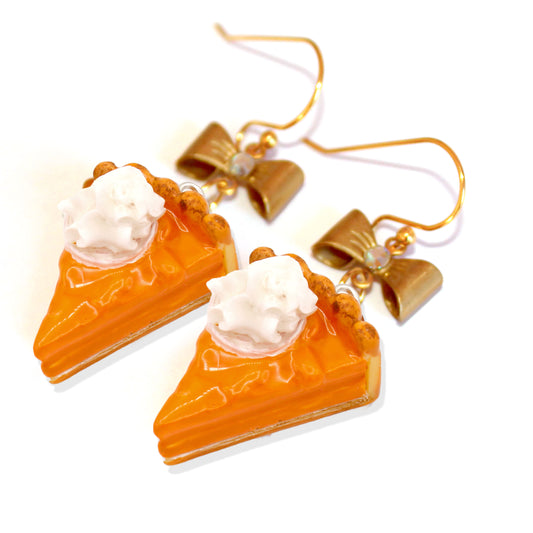 Autumn Statement Earrings Gold Pumpkin Pie Cute Charm Jewelry for Woman
