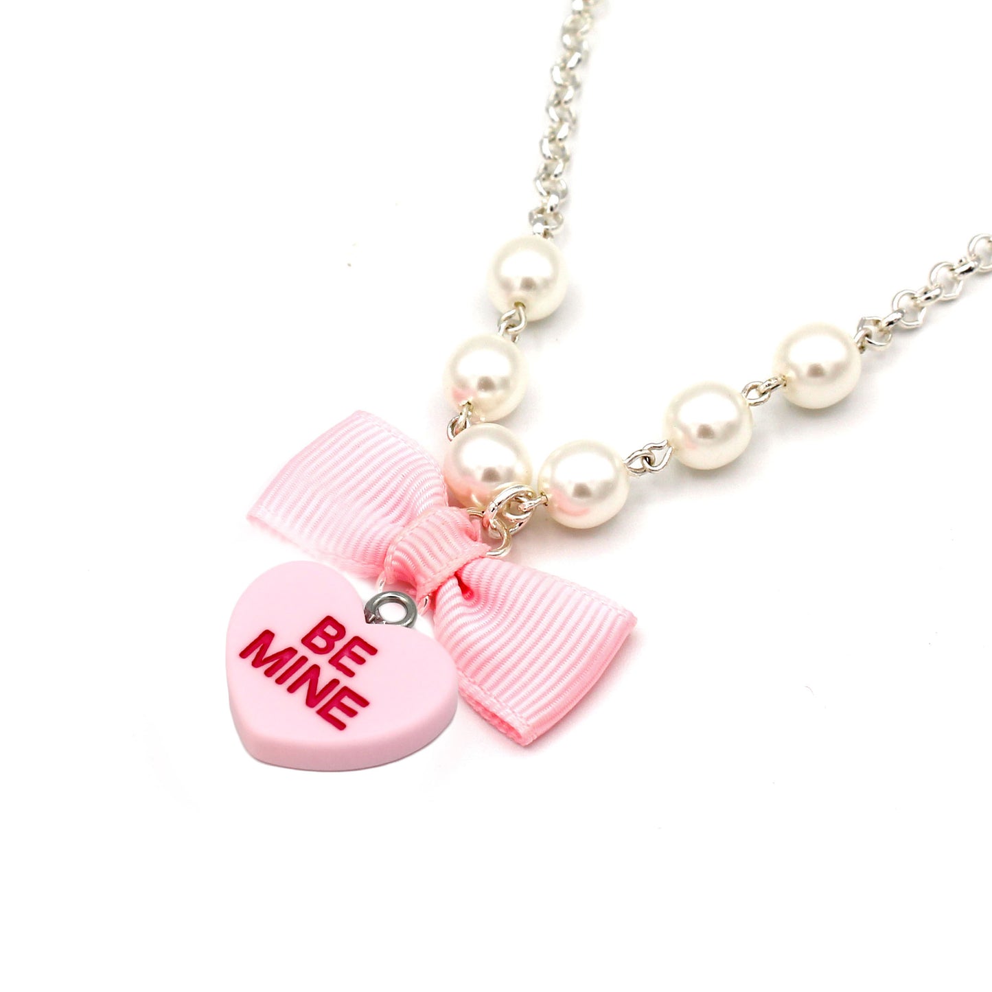 Conversation Candy Heart Necklace - Bow and Pearl - Fatally Feminine Designs