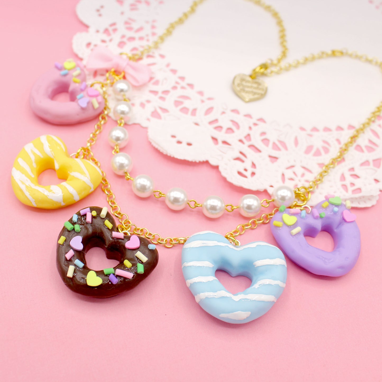 Heart Donut Statement Necklace - Gold or Silver - Fatally Feminine Designs