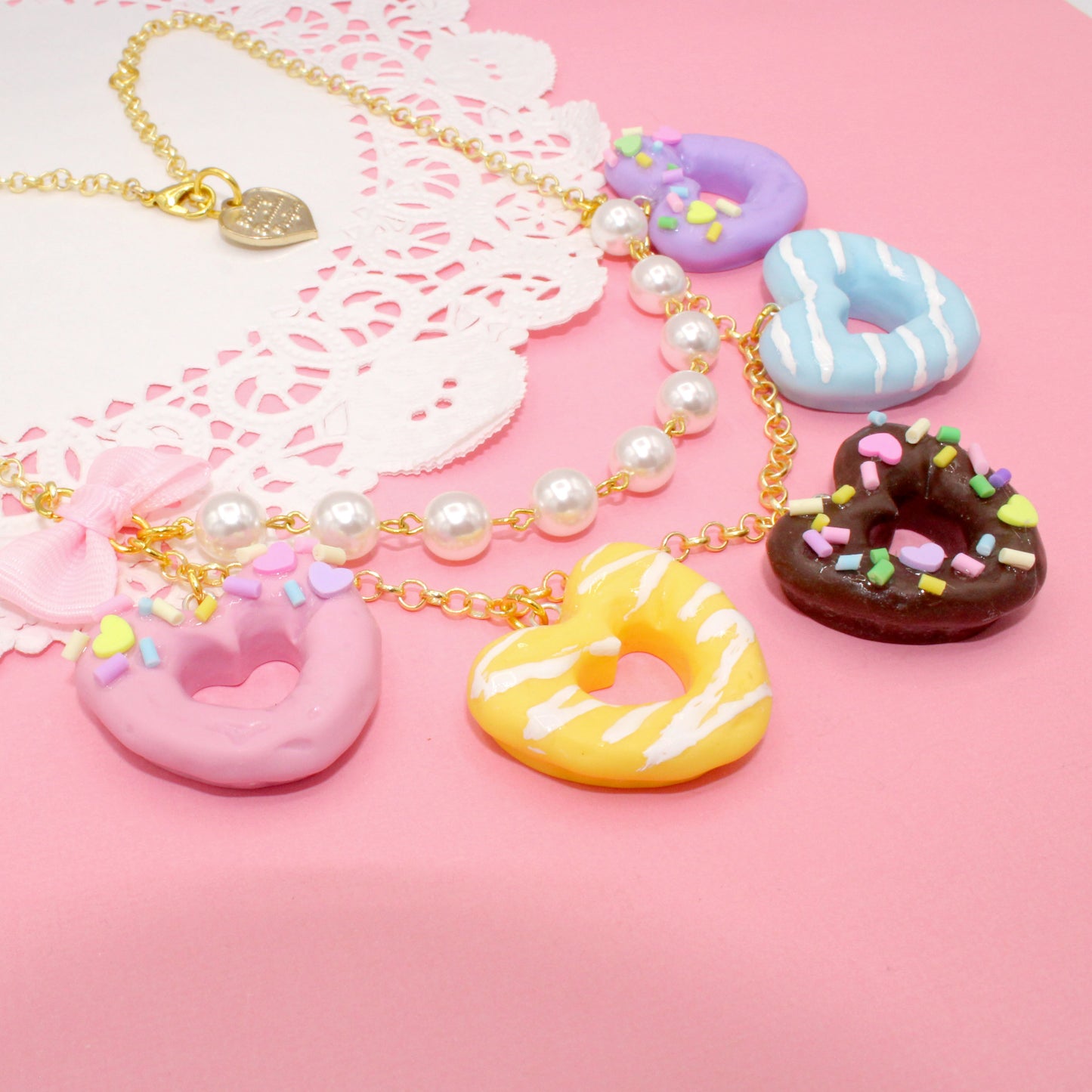 Heart Donut Statement Necklace - Gold or Silver - Fatally Feminine Designs