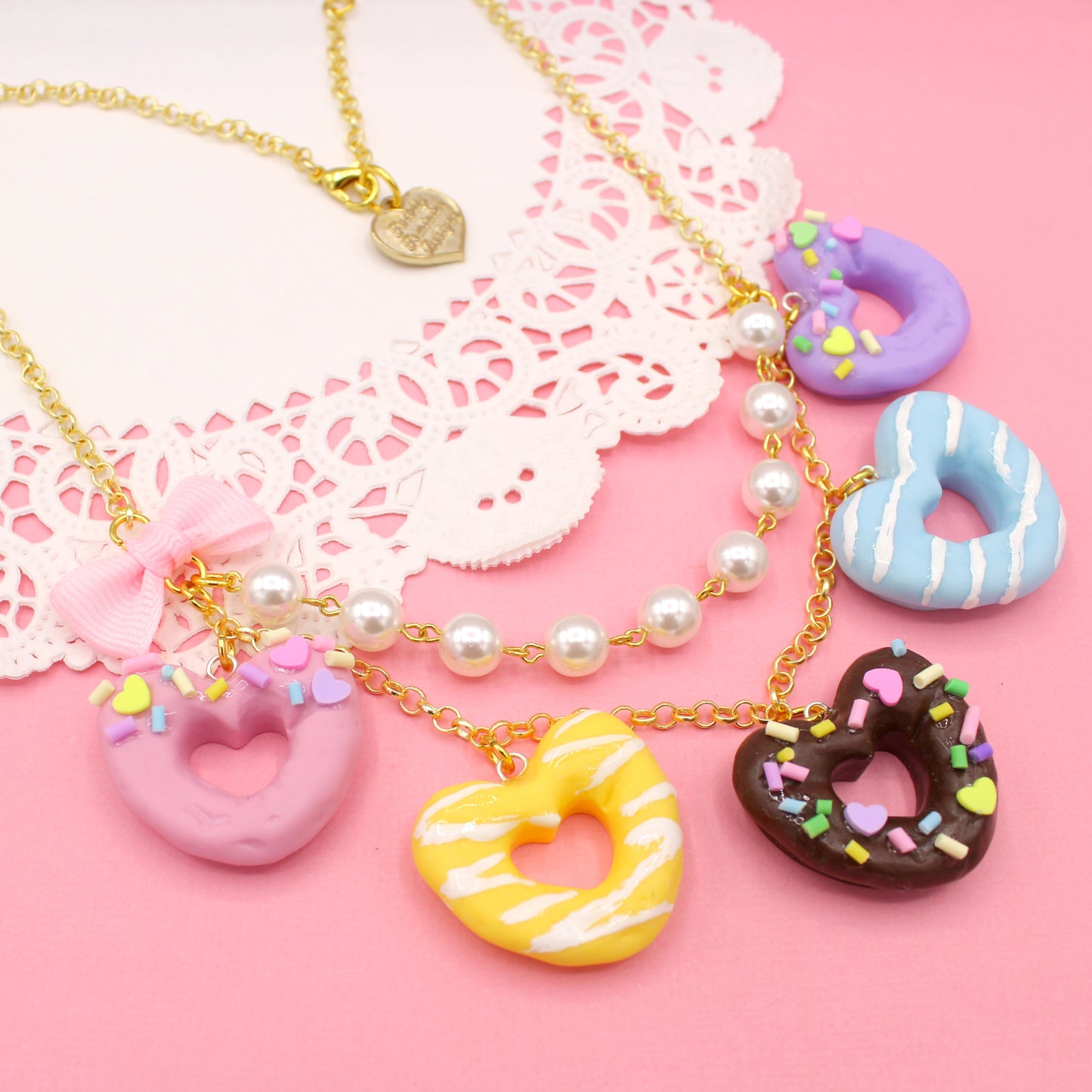 Heart Donut Statement Necklace - Gold or Silver - Fatally Feminine Designs