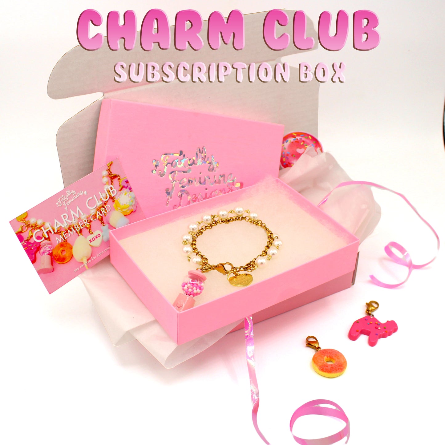 Charm Club Monthly Jewelry Subscription Box, Bracelet or Necklace, Fully Customizable, Fatally Feminine Designs
