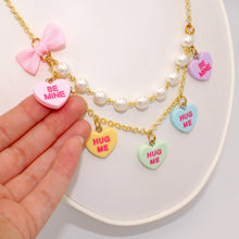 Load image into Gallery viewer, Candy Heart Statement Necklace - Valentine&#39;s Day Conversation Charm Jewelry - Fatally Feminine Designs
