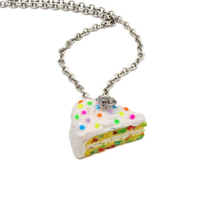 Confetti Cake Necklace, Funfetti Birthday Cake Slice Charm Necklace