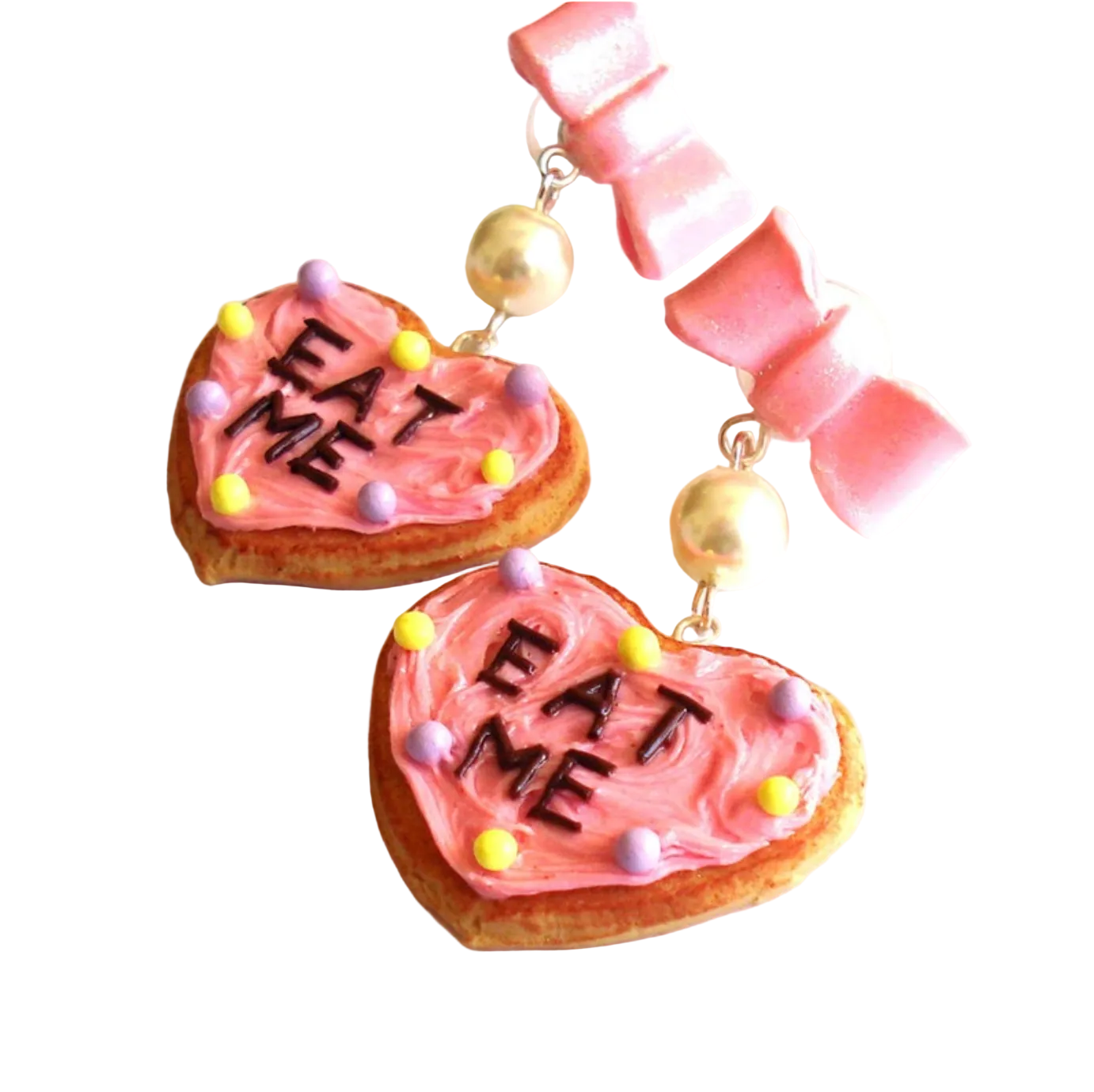 Alice in Wonderland Heart Cookie Statement Earrings, Hypoallergenic Stainess Steel, Handmade in the USA