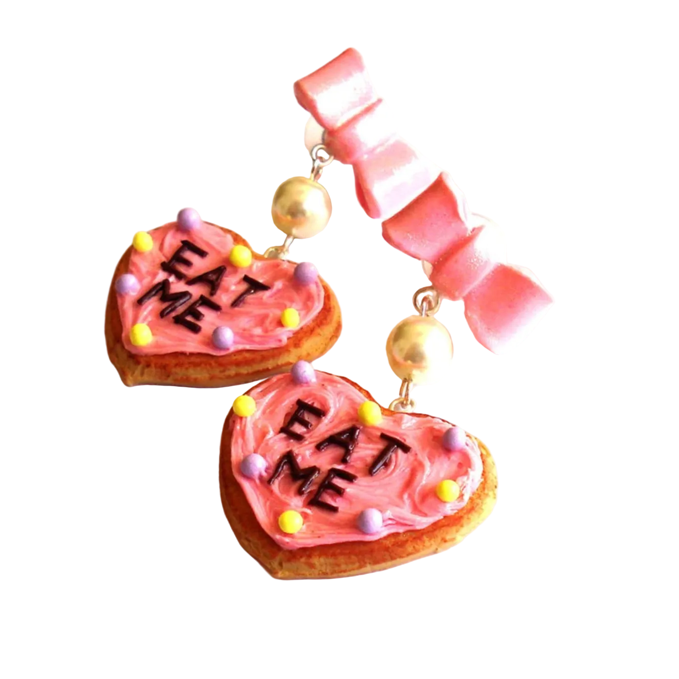Alice in Wonderland Heart Cookie Statement Earrings, Hypoallergenic Stainess Steel, Handmade in the USA