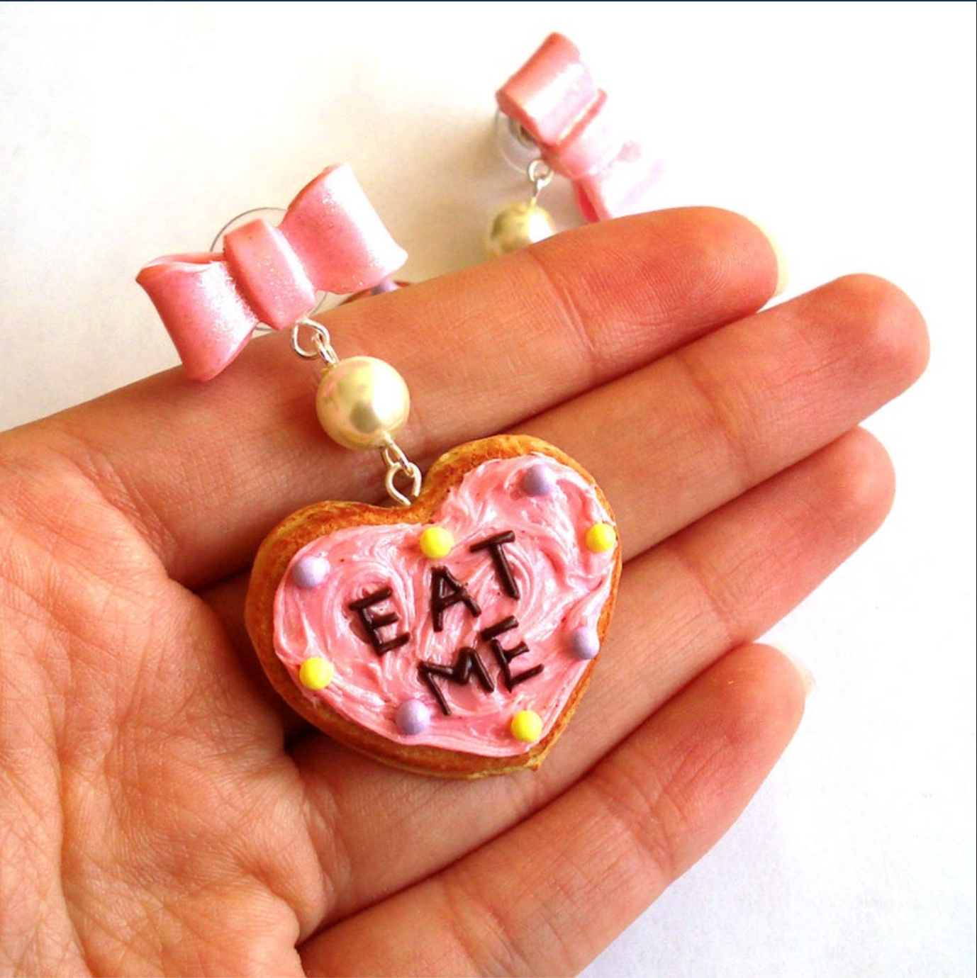 Alice in Wonderland Heart Cookie Statement Earrings, Hypoallergenic Stainess Steel, Handmade in the USA