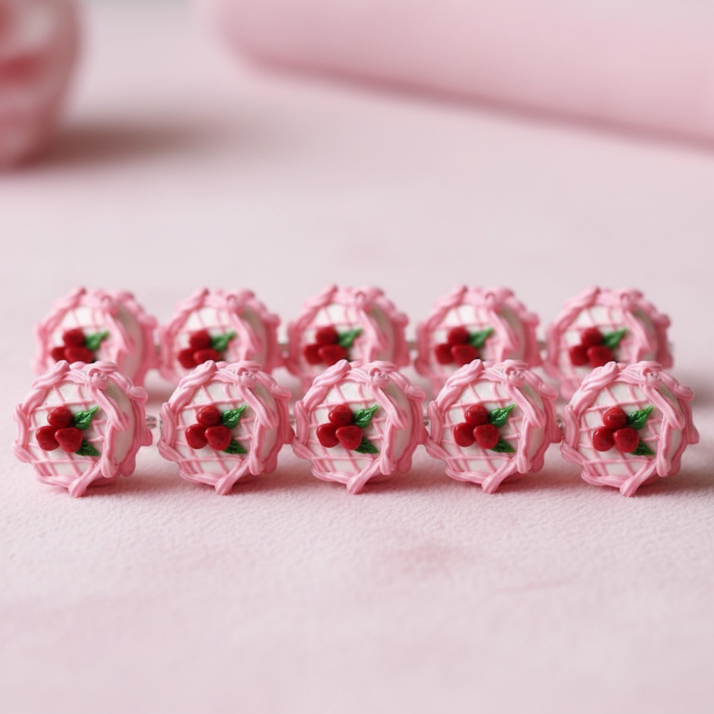 Miniature Pink Strawberry Cake Ring, Special Edition 18th Anniversary, Adjustable Non-Fade Stainless Steel Band