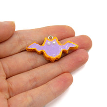 Load image into Gallery viewer, Cute Autumn Drop Earrings Purple Pastel Bat Cookie Charms Gold or Silver Fatally Feminine Designs
