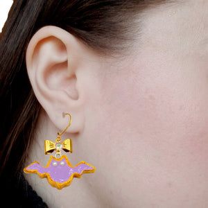 Cute Autumn Drop Earrings Purple Pastel Bat Cookie Charms Gold or Silver Fatally Feminine Designs