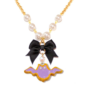 Purple Pastel Bat Cookie Necklace Cute Autumn Charm Jewelry Handmade Fatally Feminine Designs