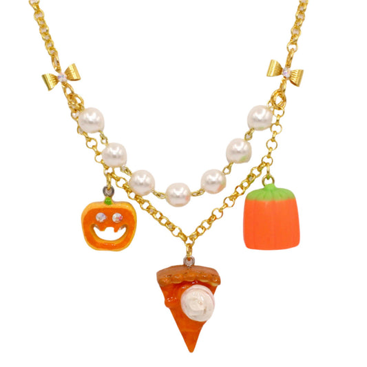 Mini Fall Statement Necklace, Gold or Silver, Cute Autumn Charm Jewelry, Handmade in the USA