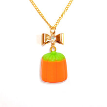Load image into Gallery viewer, Orange Pumpkin Candy Corn Charm Necklace Gold Handmade Autumn Statement Jewelry for Woman
