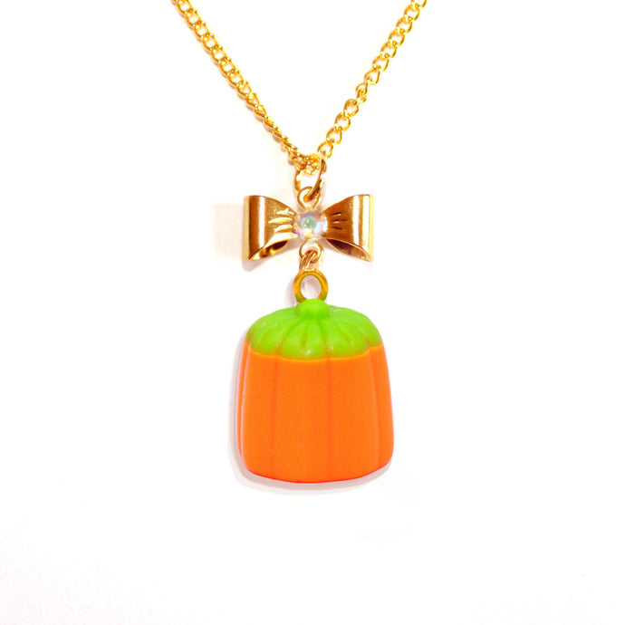 Orange Pumpkin Candy Corn Charm Necklace Gold Handmade Autumn Statement Jewelry for Woman