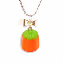 Load image into Gallery viewer, Orange Pumpkin Candy Corn Charm Necklace Silver Handmade Autumn Statement Jewelry for Woman

