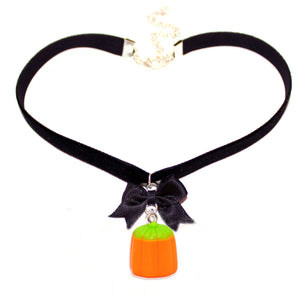 Pumpkin Candy Corn Black Velvet Choker Necklace Fatally Feminine Designs