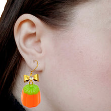 Load image into Gallery viewer, Autumn Drop Earrings Orange Pumpkin Candy Corn Gold or Silver Fatally Feminine Designs
