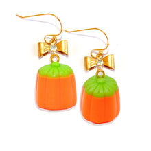 Load image into Gallery viewer, Autumn Drop Earrings Orange Pumpkin Candy Corn Gold Handmade Cute jewelry for woman
