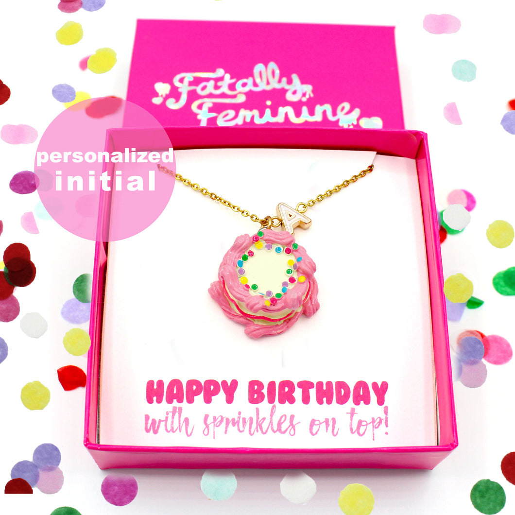 Cute Charm Jewelry Birthday Gift for Women Kawaii Pink Cake Necklace Personalized Initial