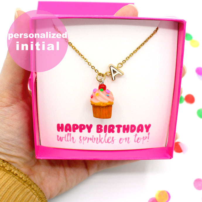Cute Charm Jewlery For Women Personalized Initial Cupcake Necklace Kawaii Handmade Birthday Gift