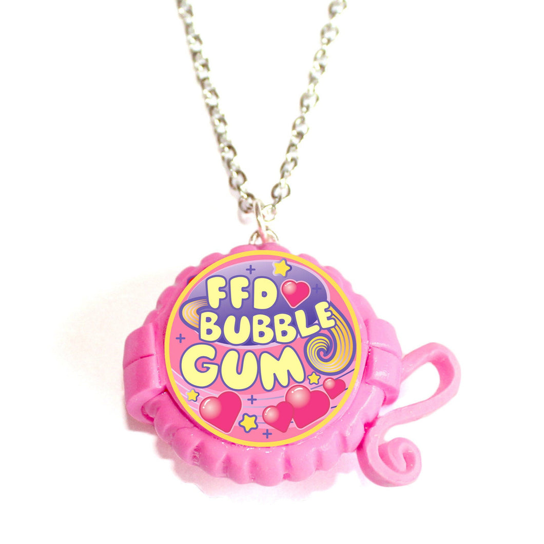 Miniature Pink Bubble Gum Dispenser Necklace Hypoallergenic Stainless Steel Chain Fatally Feminine