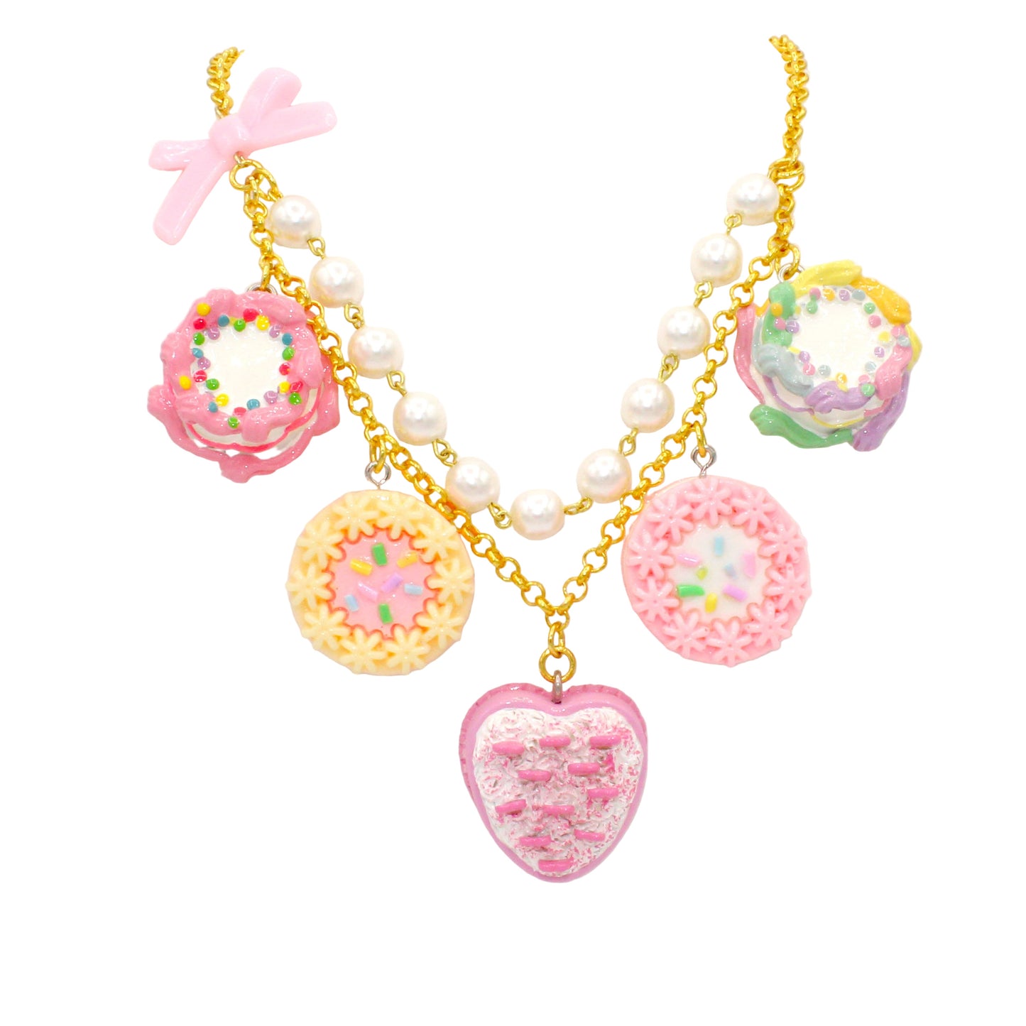 Miniature Cake Statement Charm Necklace Pastel Rainbow- Gold or Silver Finish - Handmade in the USA Kawaii Jewelry