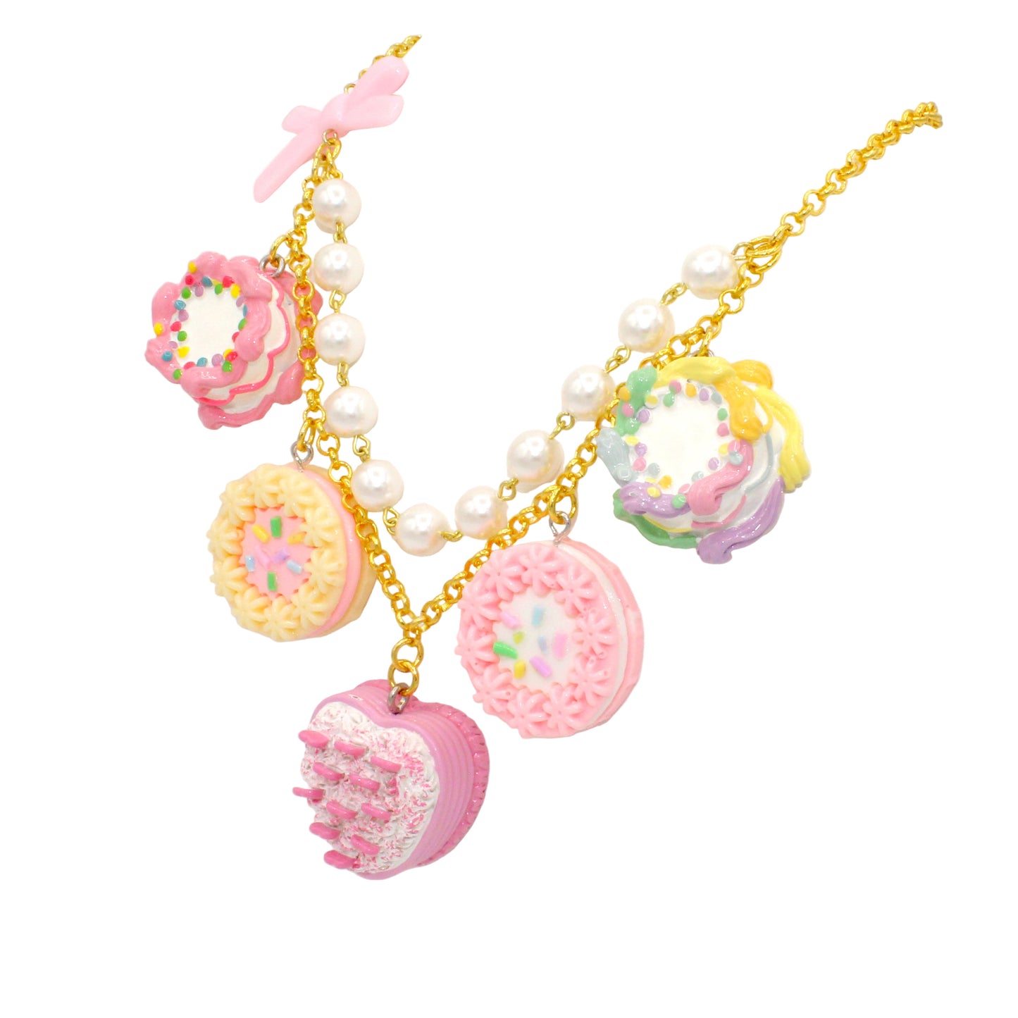 Miniature Cake Statement Charm Necklace Pastel Rainbow- Gold or Silver Finish - Handmade in the USA Kawaii Jewelry