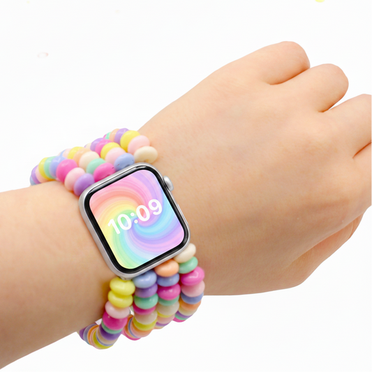 Pastel Beaded Smart Watch Band for Apple Watches, Stretchy for Comfort, Water Resistant, Custom Width, Handmade in the USA