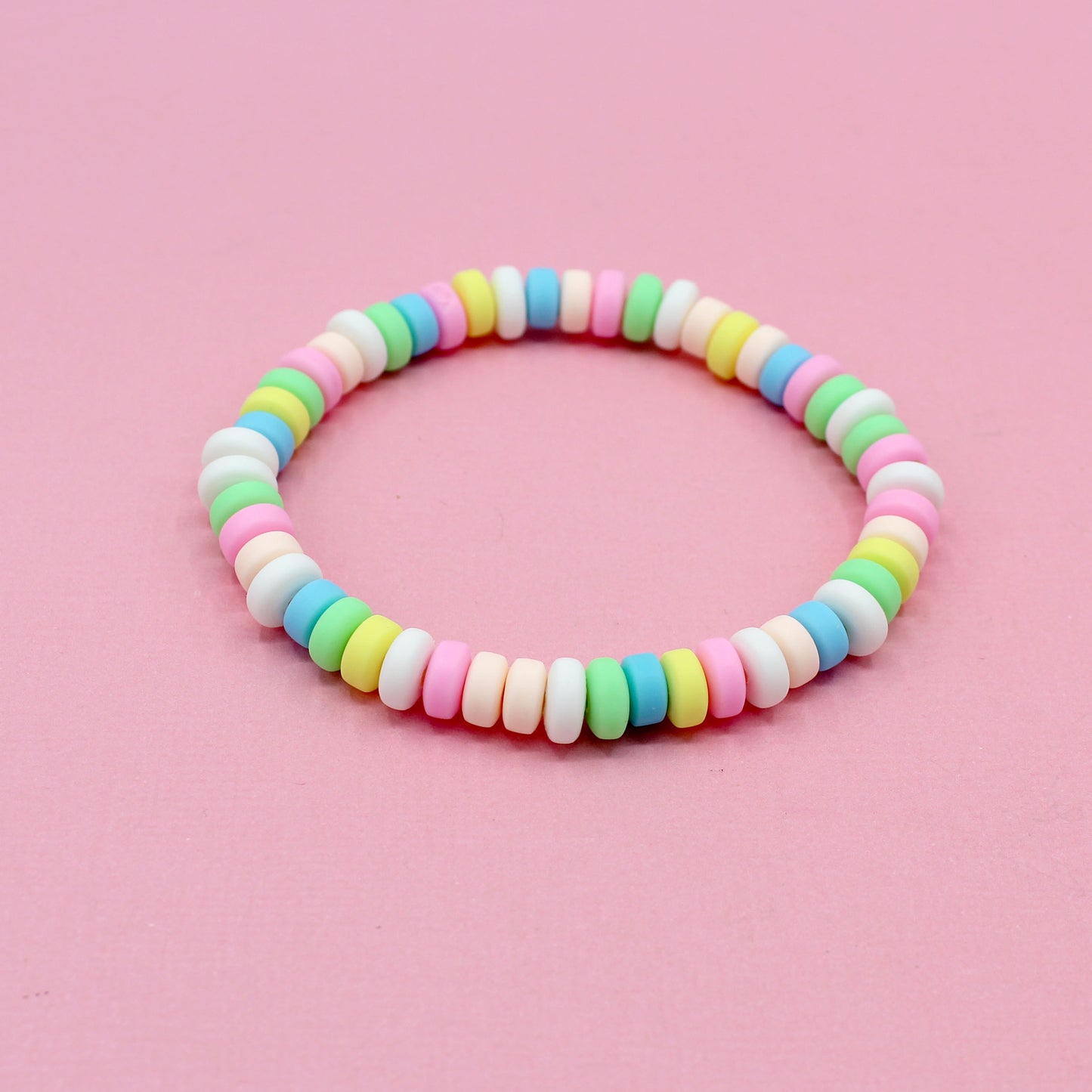 Bright Pastel Rainbow Faux Candy Bracelet Stretchy Handmade Kandi Clay Kawaii Jewelry