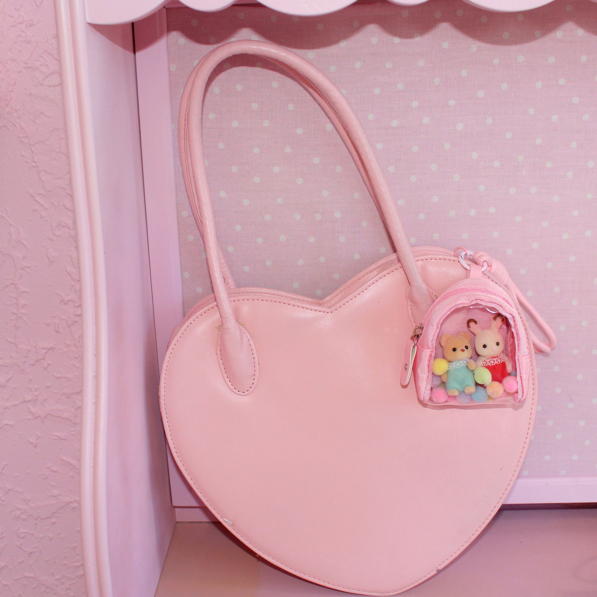 Clear Figure Display Bag with Keychain, Kawaii Pink Purse Accessory, Handmade in the USA by Fatally Feminine