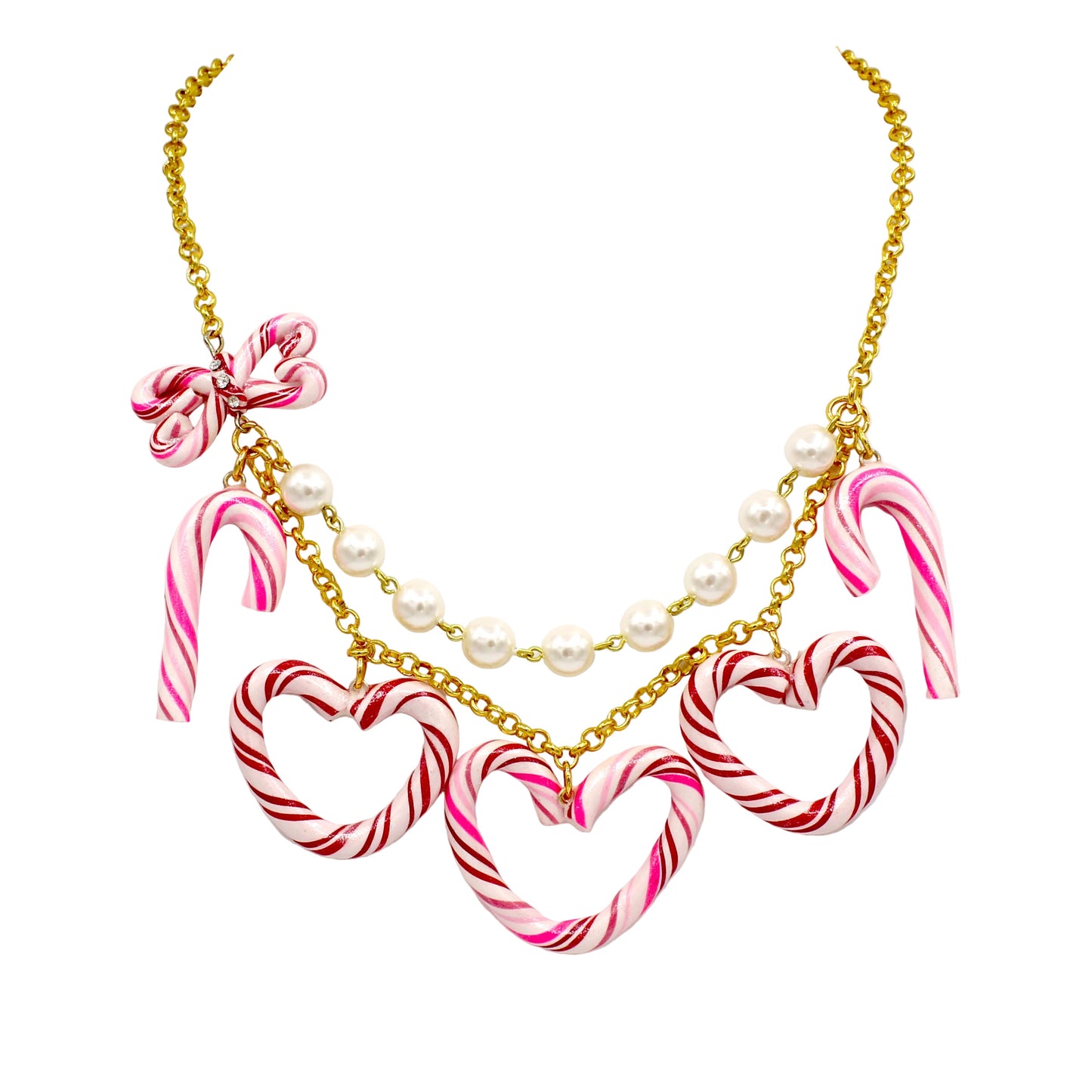 Whimsical Candy Cane Heart Statement Charm Necklace, Kawaii Jewelry, Handmade in the USA by Fatally Feminine